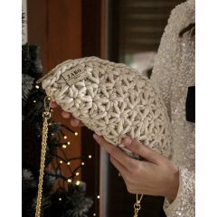 FÉLKÖR ALKALMI TÁSKA - CSILLOGÓ EKRÜ