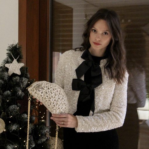 FÉLKÖR ALKALMI TÁSKA - CSILLOGÓ EKRÜ