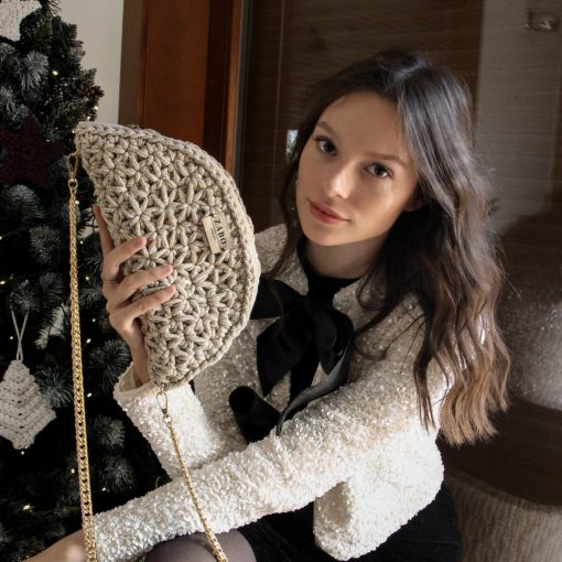 FÉLKÖR ALKALMI TÁSKA - CSILLOGÓ BÉZS